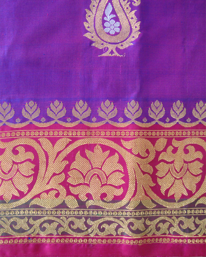 Pure Silk Turning Border Saree Blue and Pink