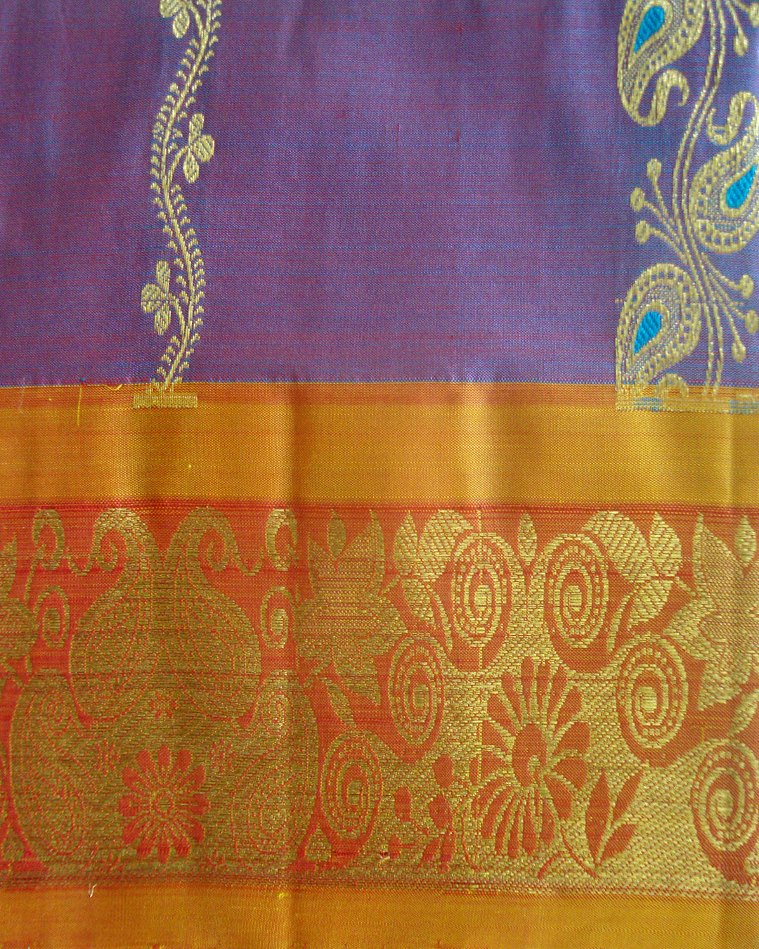 Dharmavaram Pure Silk Pavada Blue and Red