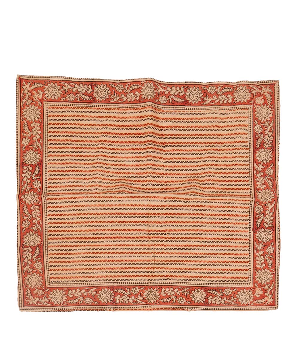 Off white multi colour cotton hand block print kalamkari cushion cover