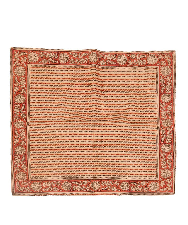 Off white multi colour cotton hand block print kalamkari cushion cover