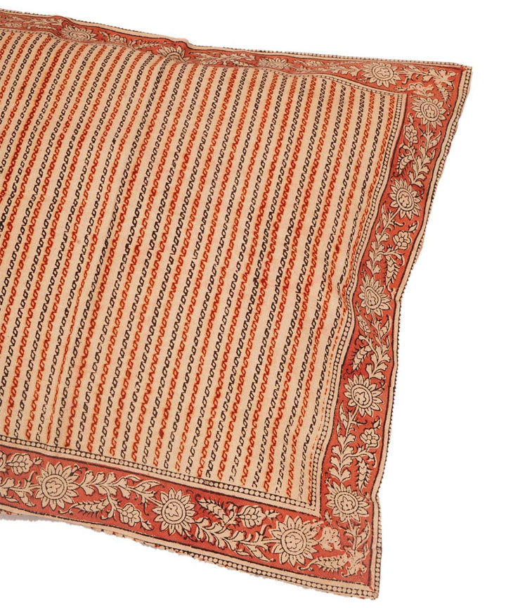 Off white multi colour cotton hand block print kalamkari cushion cover