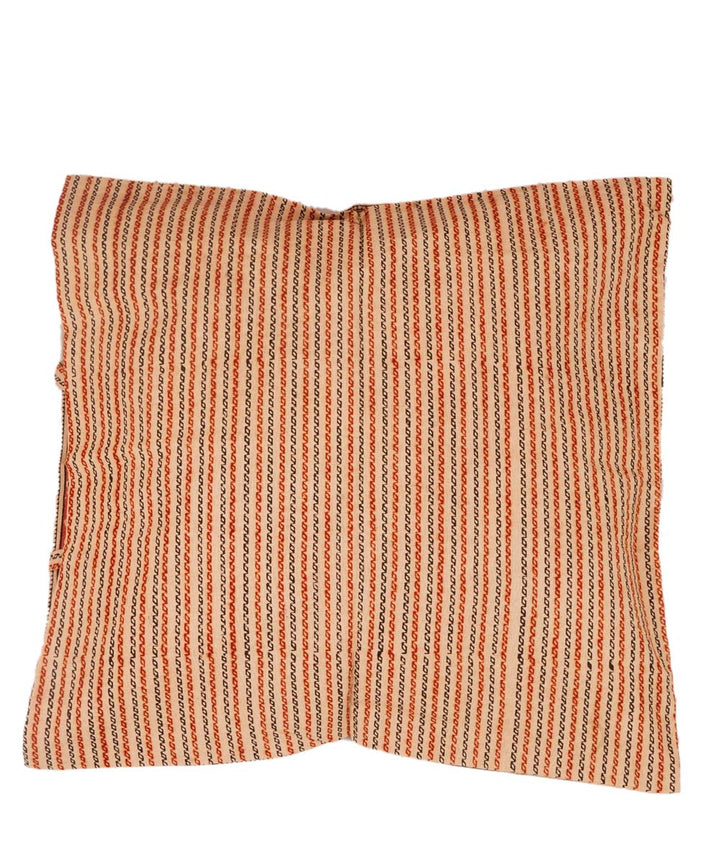 Off white multi colour cotton hand block print kalamkari cushion cover