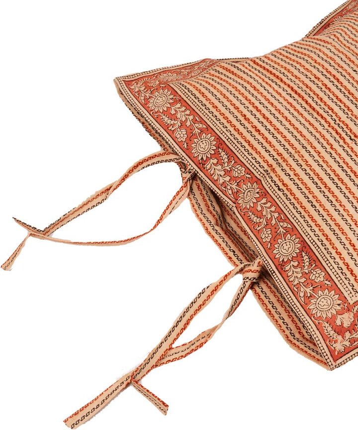 Off white multi colour cotton hand block print kalamkari cushion cover