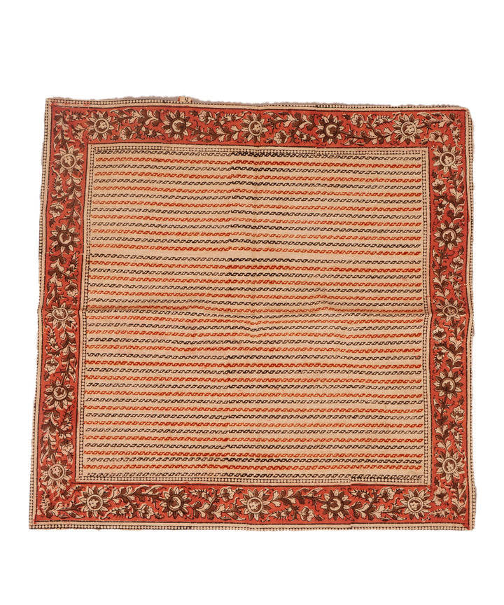 Off white multi color cotton hand block print kalamkari cushion cover