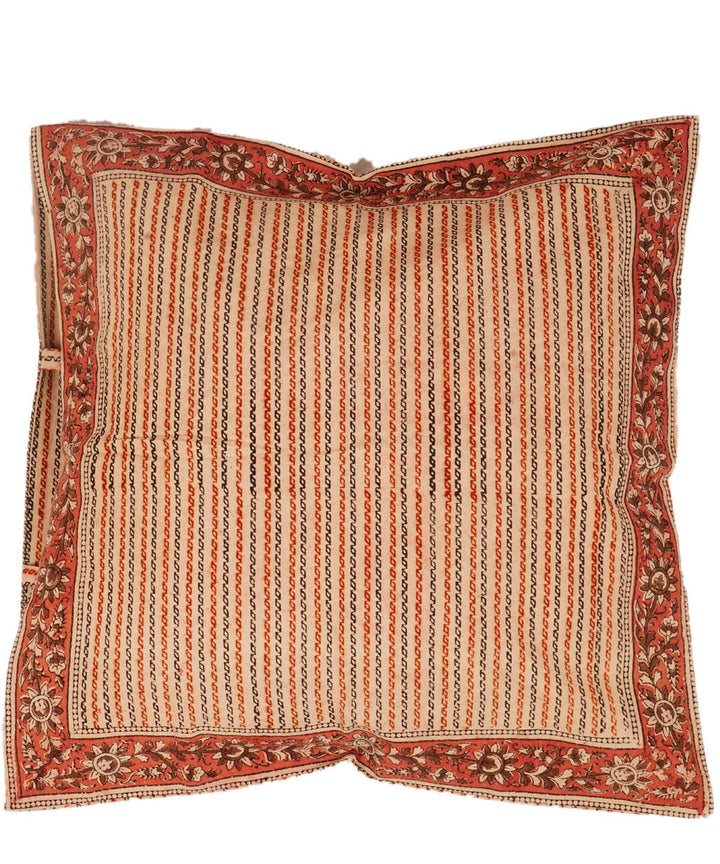 Off white multi color cotton hand block print kalamkari cushion cover