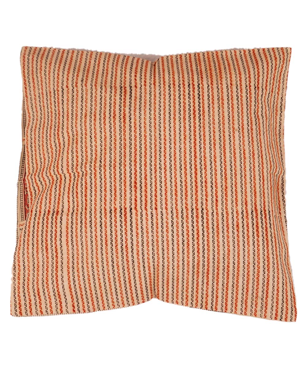 Off white multi color cotton hand block print kalamkari cushion cover