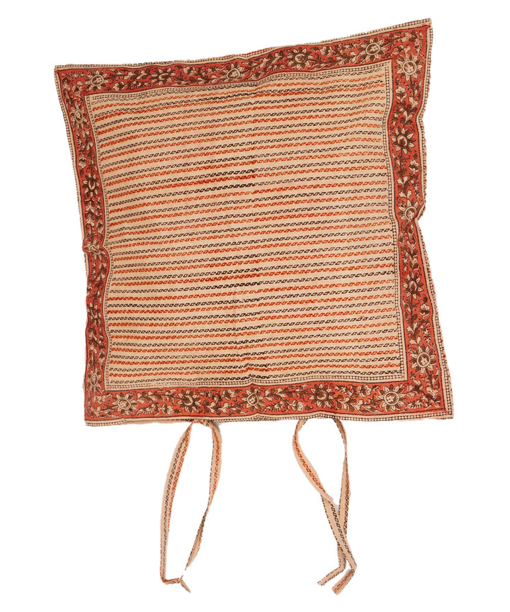 Off white multi color cotton hand block print kalamkari cushion cover