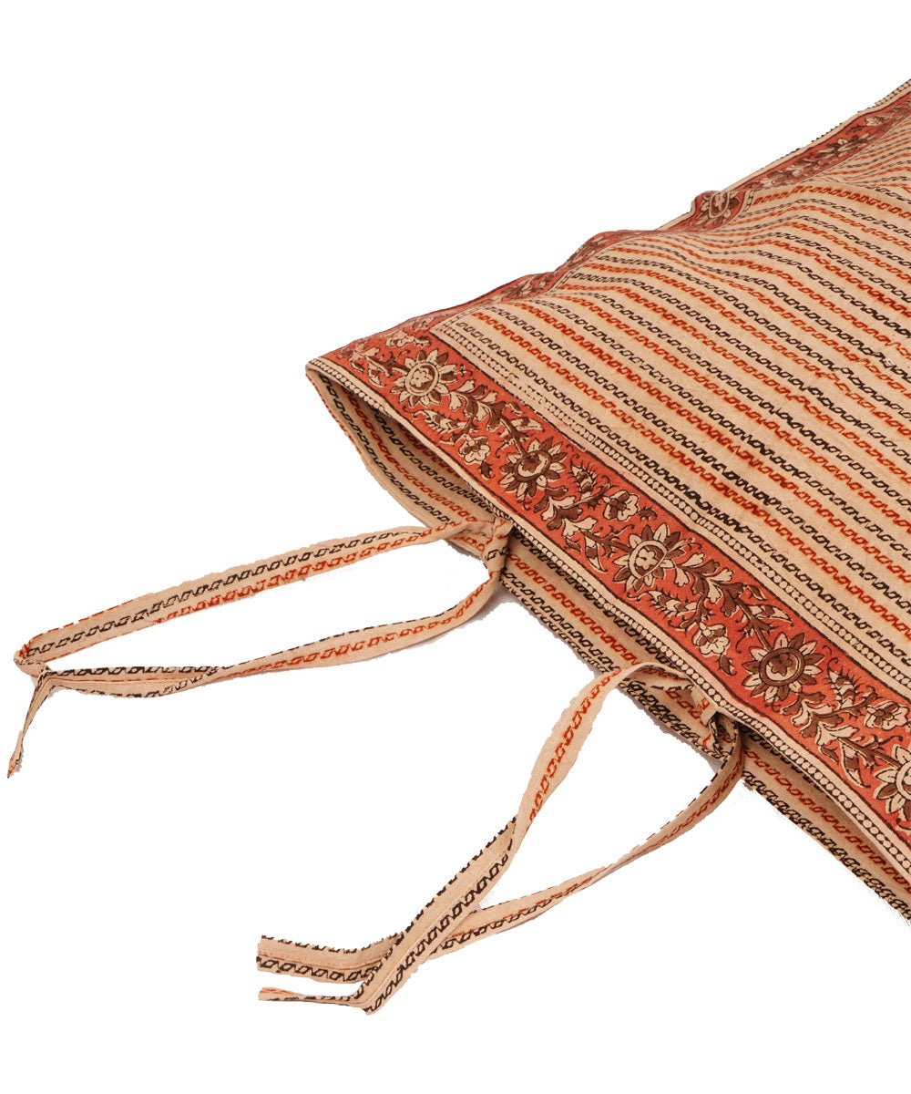 Off white multi color cotton hand block print kalamkari cushion cover