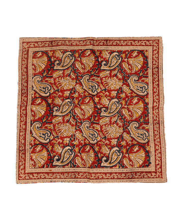 Crimson red cotton hand block print kalamkari cushion cover