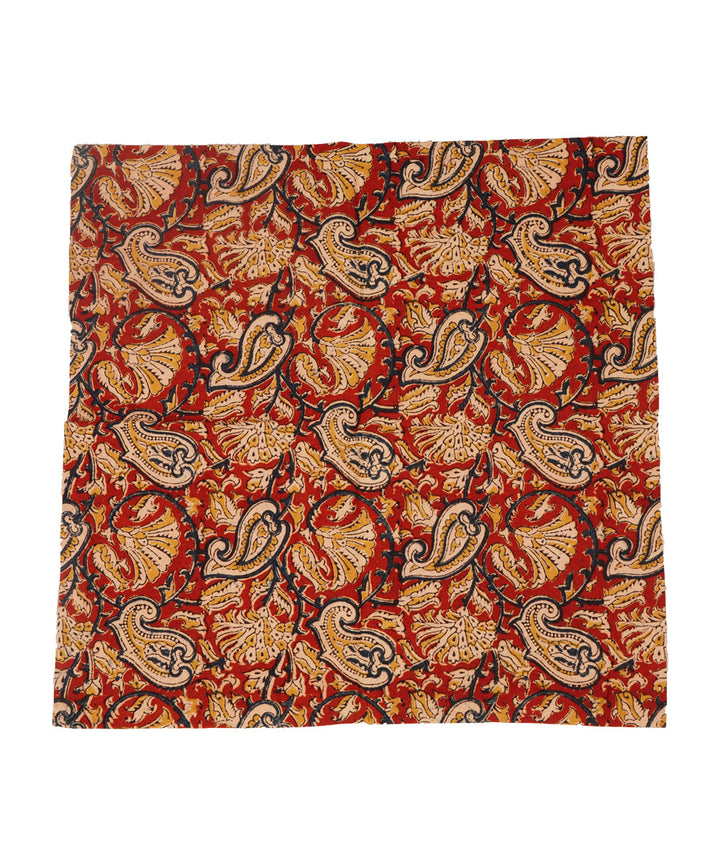 Crimson red cotton hand block print kalamkari cushion cover