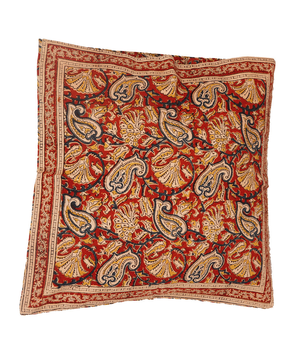 Crimson red cotton hand block print kalamkari cushion cover