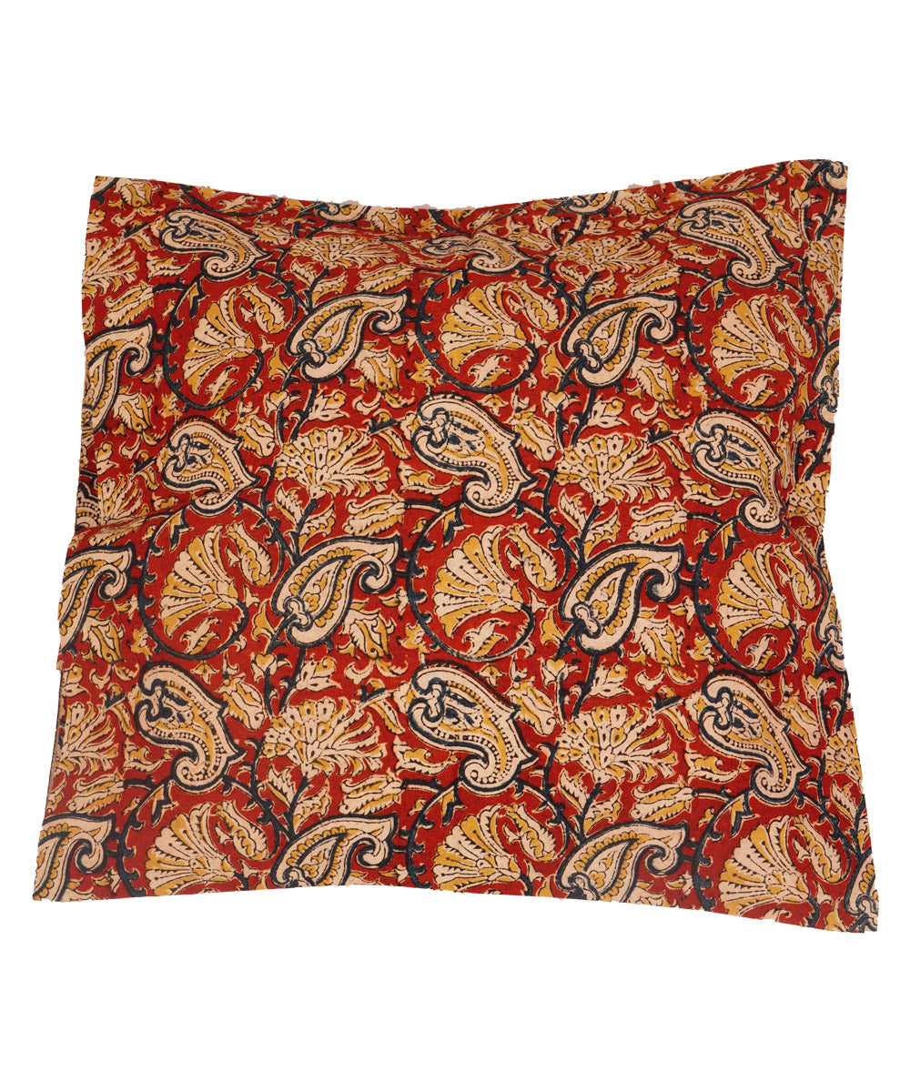 Crimson red cotton hand block print kalamkari cushion cover