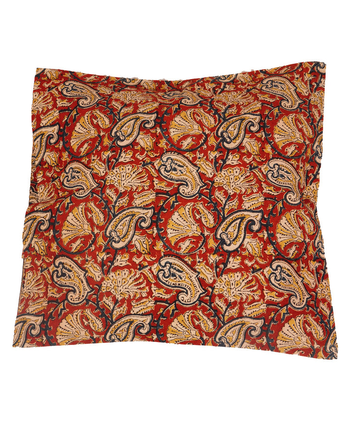 Crimson red cotton hand block print kalamkari cushion cover