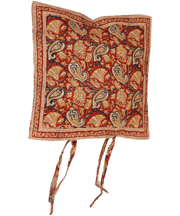 Crimson red cotton hand block print kalamkari cushion cover
