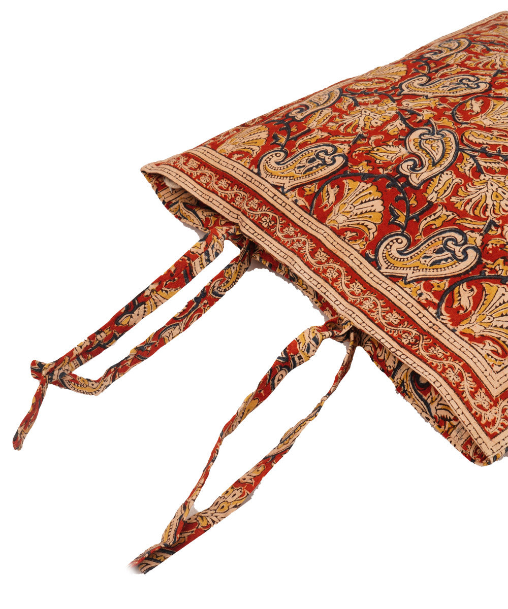 Crimson red cotton hand block print kalamkari cushion cover