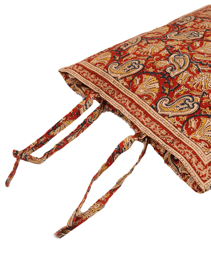 Crimson red cotton hand block print kalamkari cushion cover