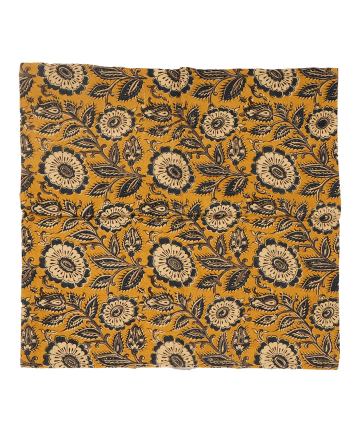 Mustard yellow cotton hand block print kalamkari cushion cover