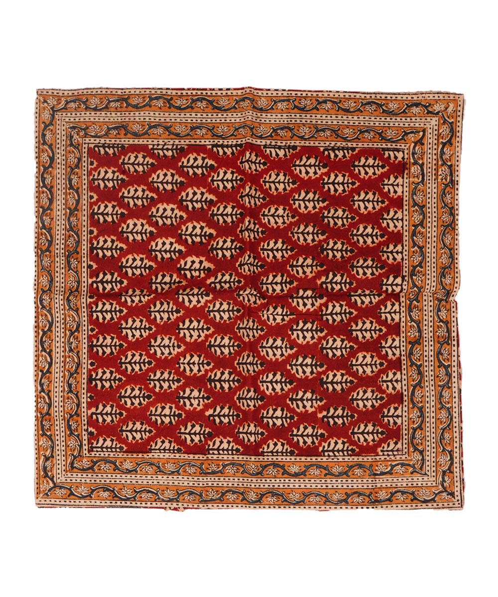 Crimson red cotton hand block print kalamkari cushion cover