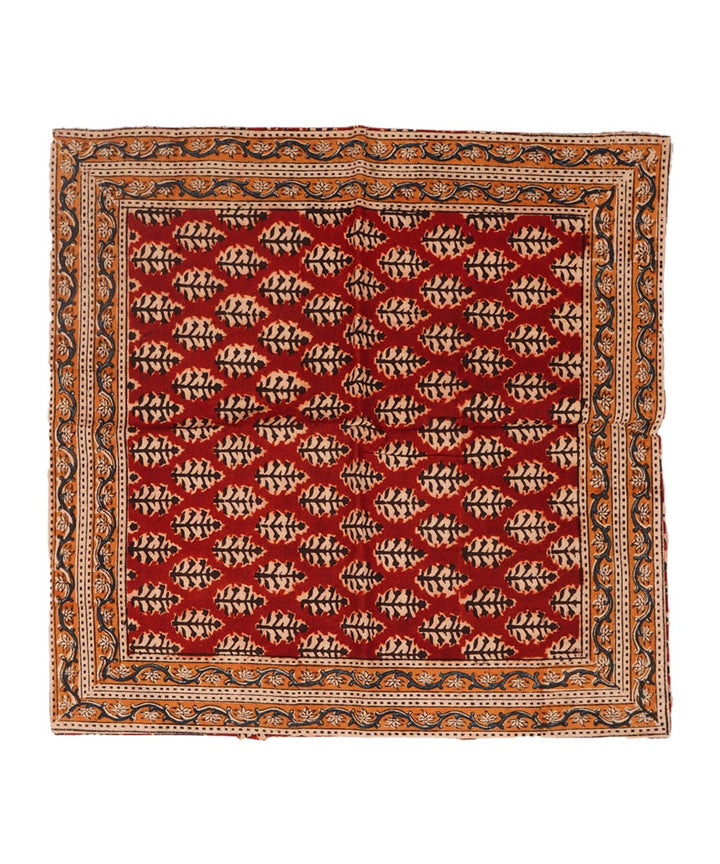 Crimson red cotton hand block print kalamkari cushion cover