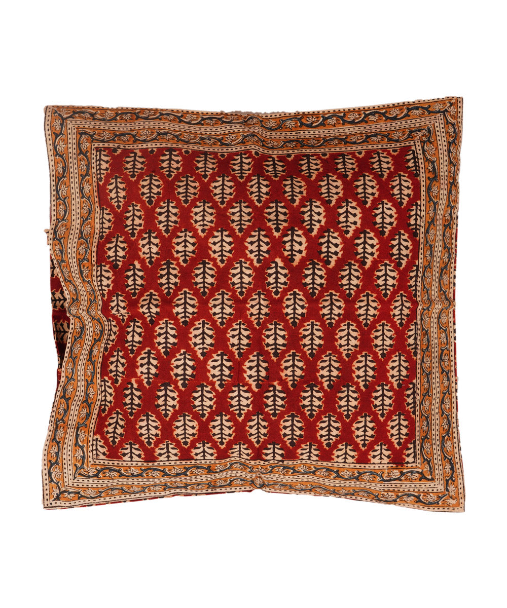 Crimson red cotton hand block print kalamkari cushion cover