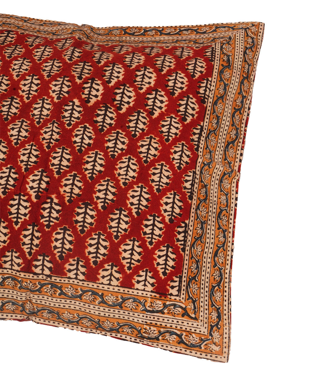 Crimson red cotton hand block print kalamkari cushion cover