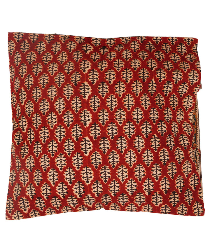 Crimson red cotton hand block print kalamkari cushion cover