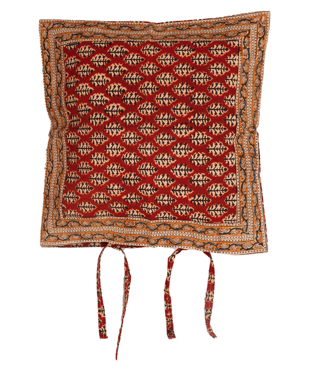 Crimson red cotton hand block print kalamkari cushion cover