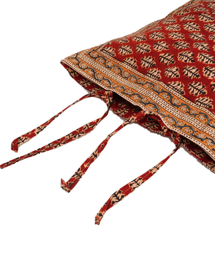 Crimson red cotton hand block print kalamkari cushion cover