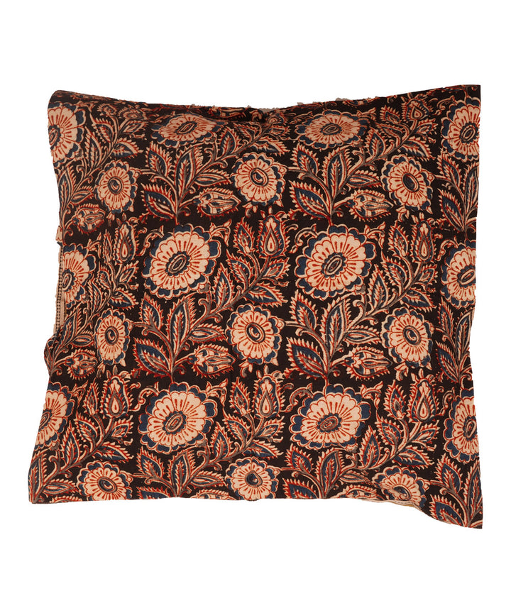 Black cotton hand block print kalamkari cushion cover