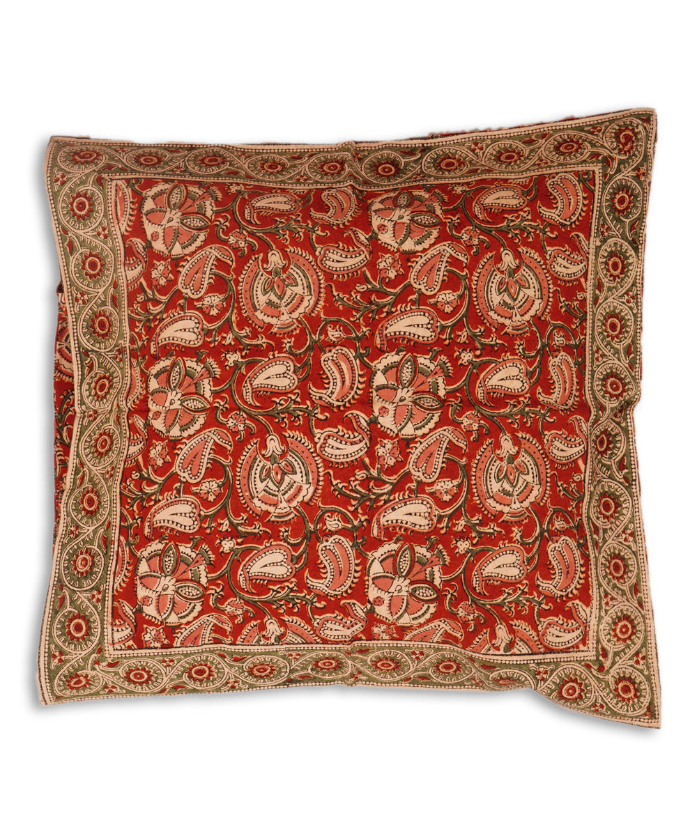 Barn red cotton hand block print kalamkari cushion cover