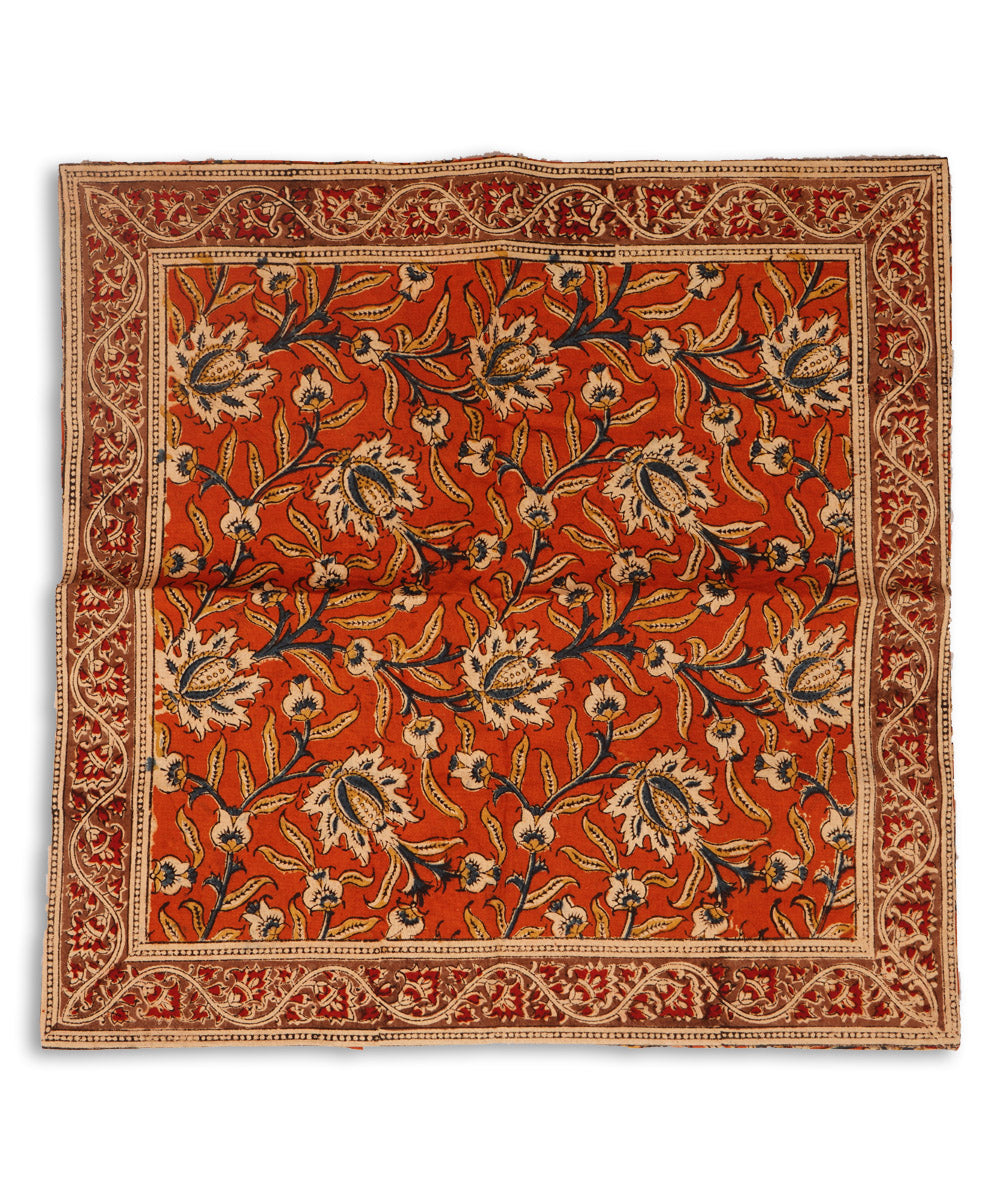 Dark orange cotton hand block print kalamkari cushion cover