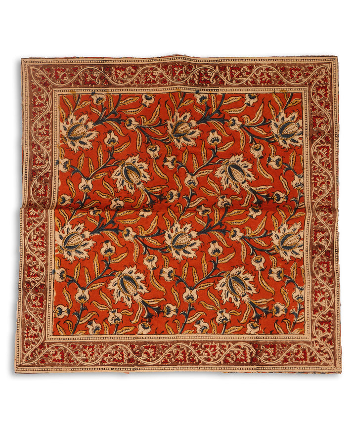 Dark orange cotton hand block print kalamkari cushion cover
