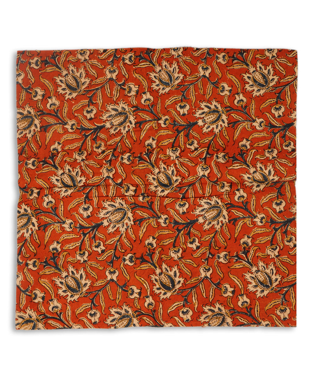 Dark orange cotton hand block print kalamkari cushion cover