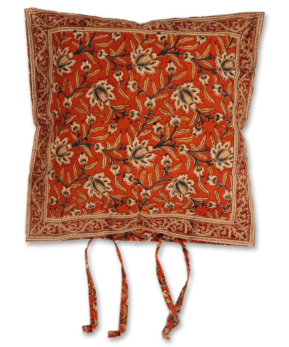 Dark orange cotton hand block print kalamkari cushion cover