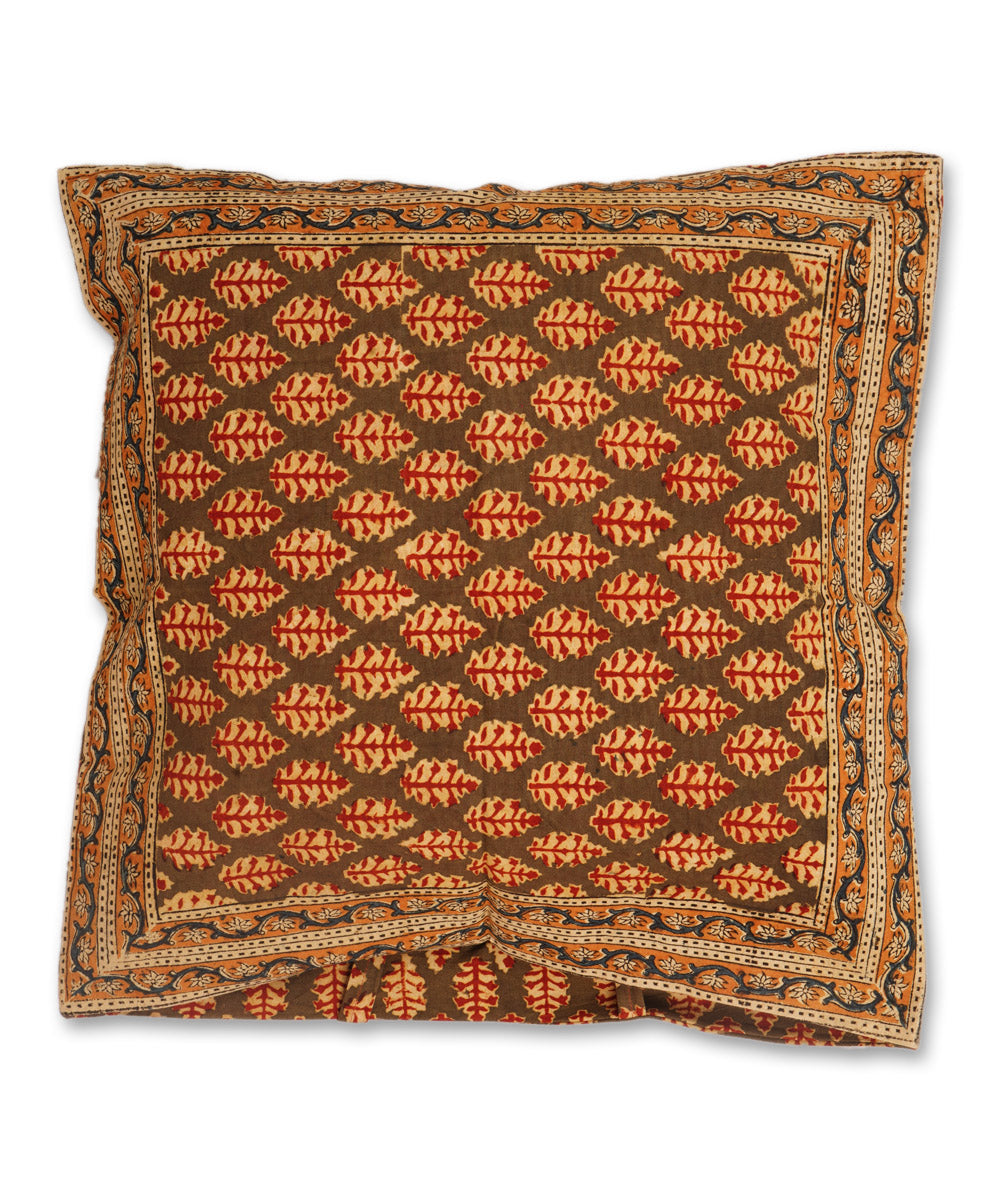 Amazon green cotton hand block print kalamkari cushion cover