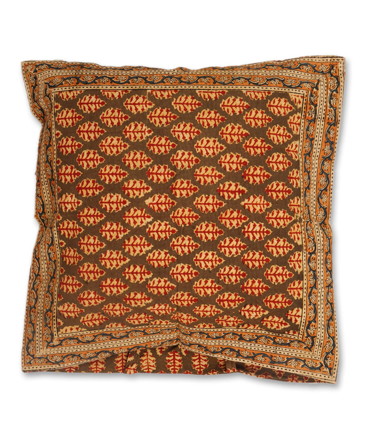 Amazon green cotton hand block print kalamkari cushion cover
