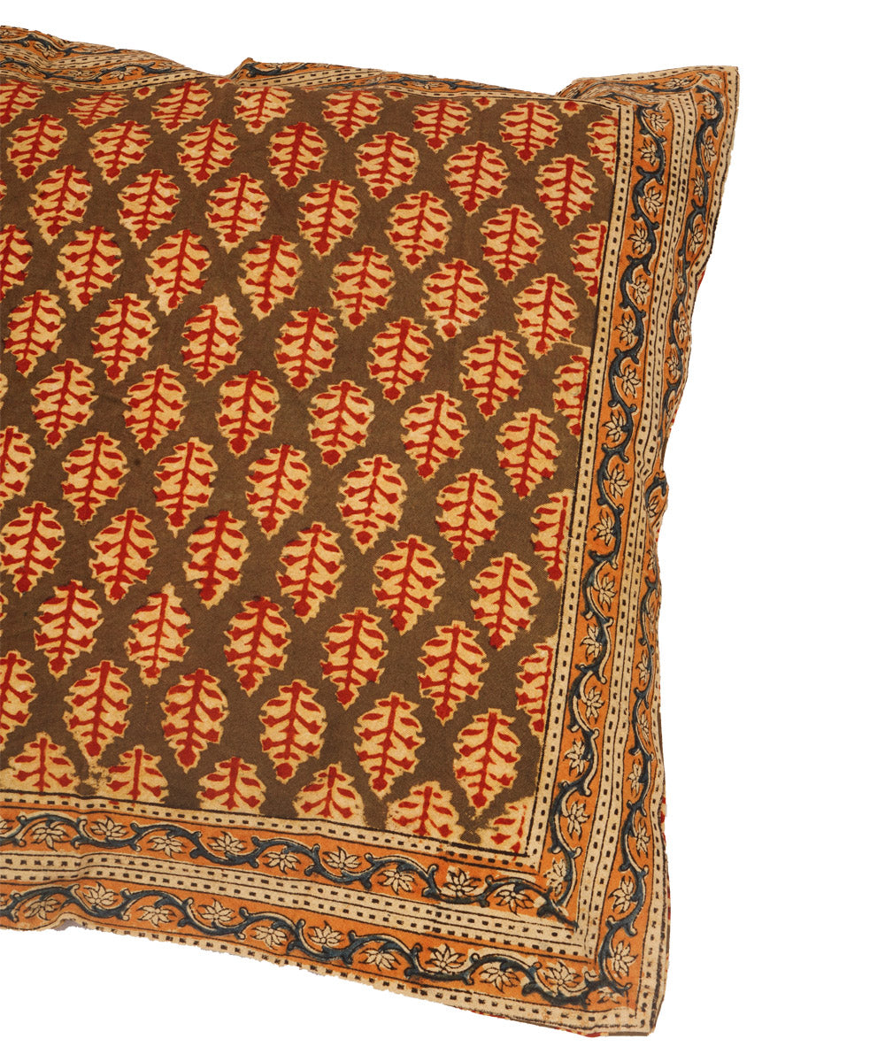 Amazon green cotton hand block print kalamkari cushion cover