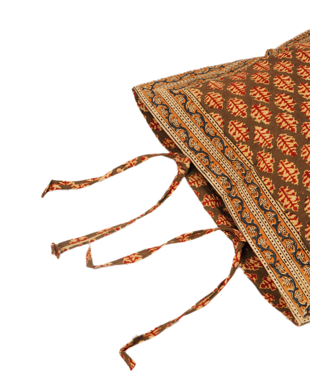 Amazon green cotton hand block print kalamkari cushion cover