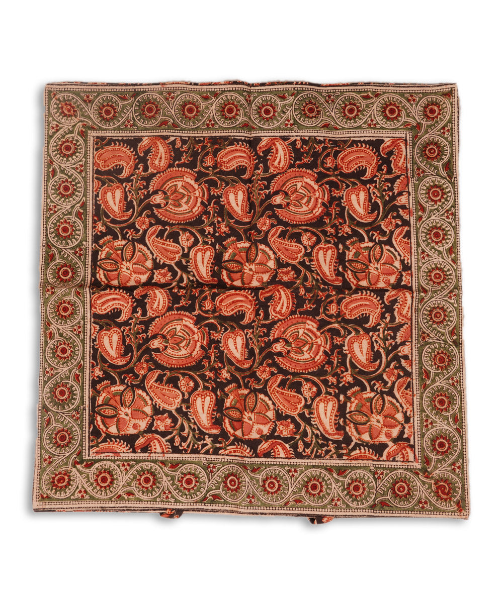 Multicolour cotton hand block print kalamkari cushion cover