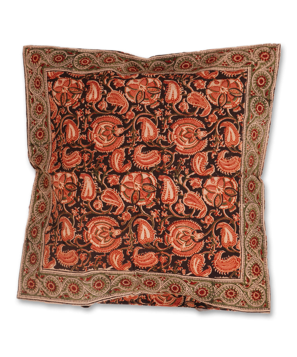 Multicolour cotton hand block print kalamkari cushion cover