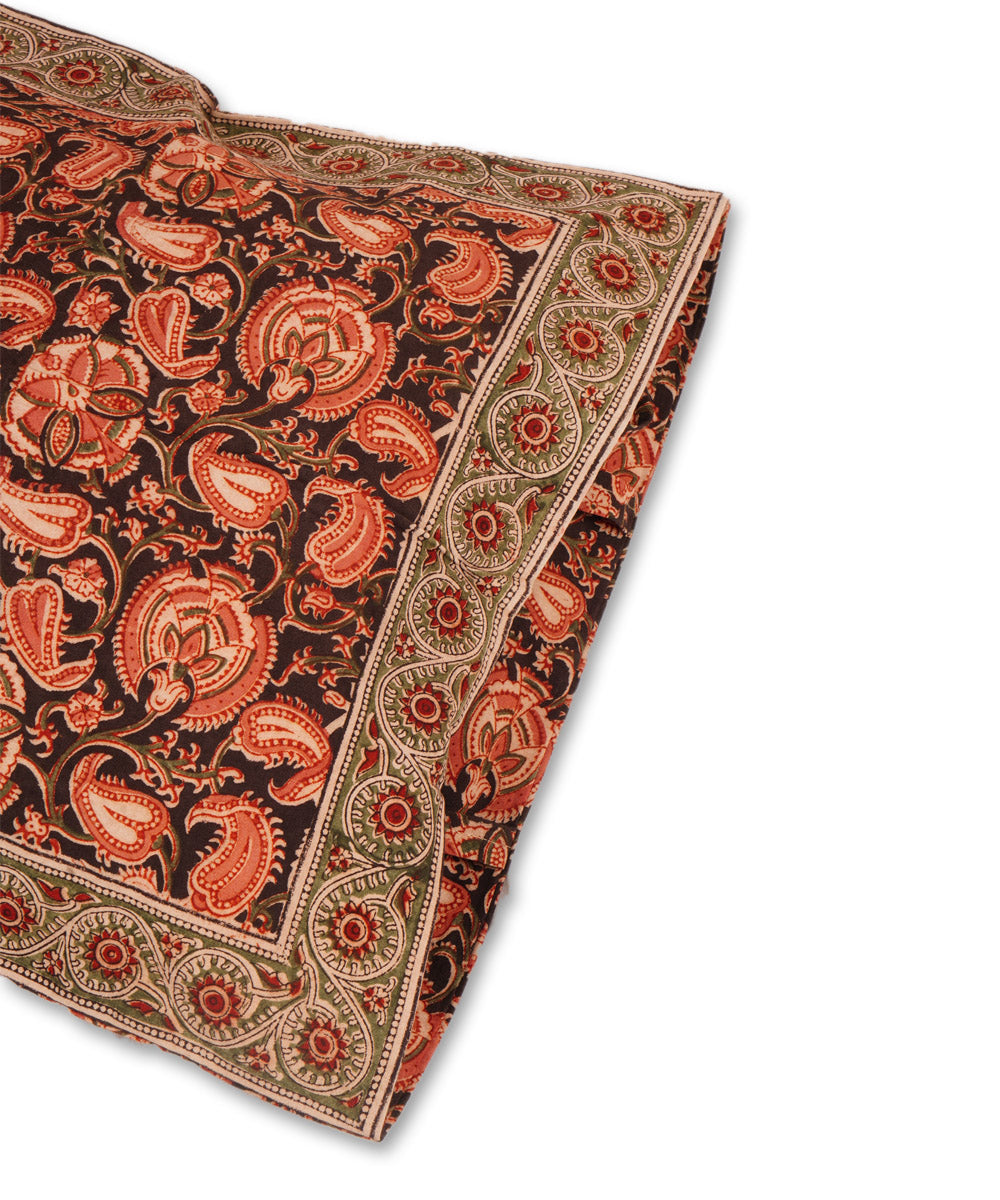Multicolour cotton hand block print kalamkari cushion cover