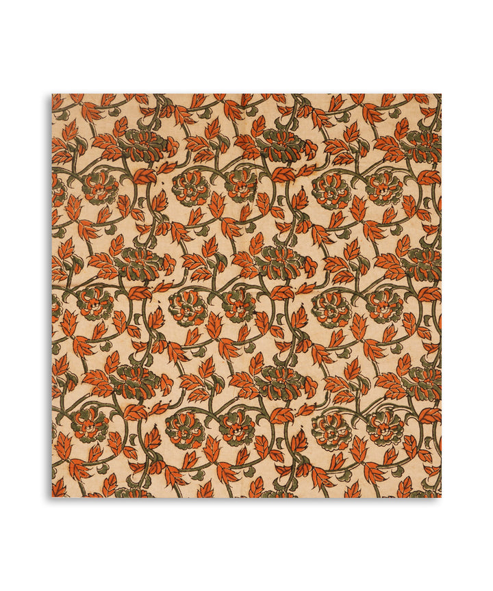 Cream brown cotton hand block print kalamkari cushion cover