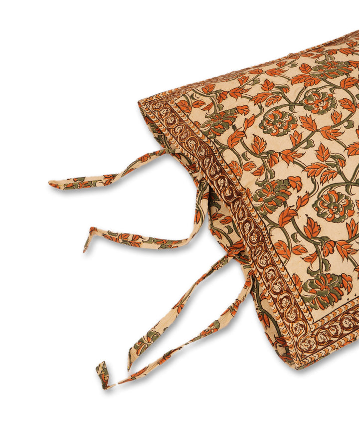 Cream brown cotton hand block print kalamkari cushion cover