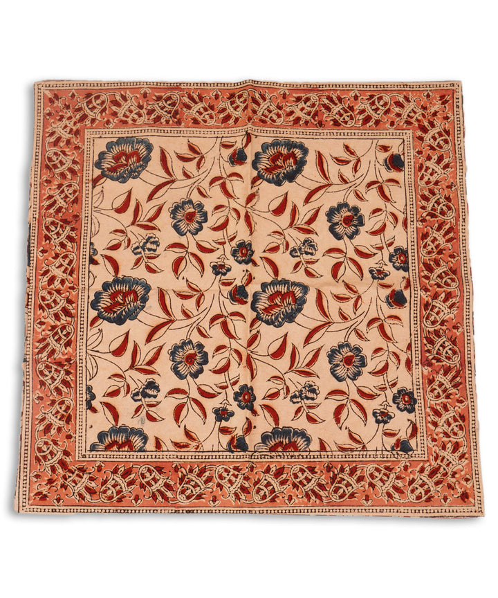 Light cream cotton hand block print kalamkari cushion cover