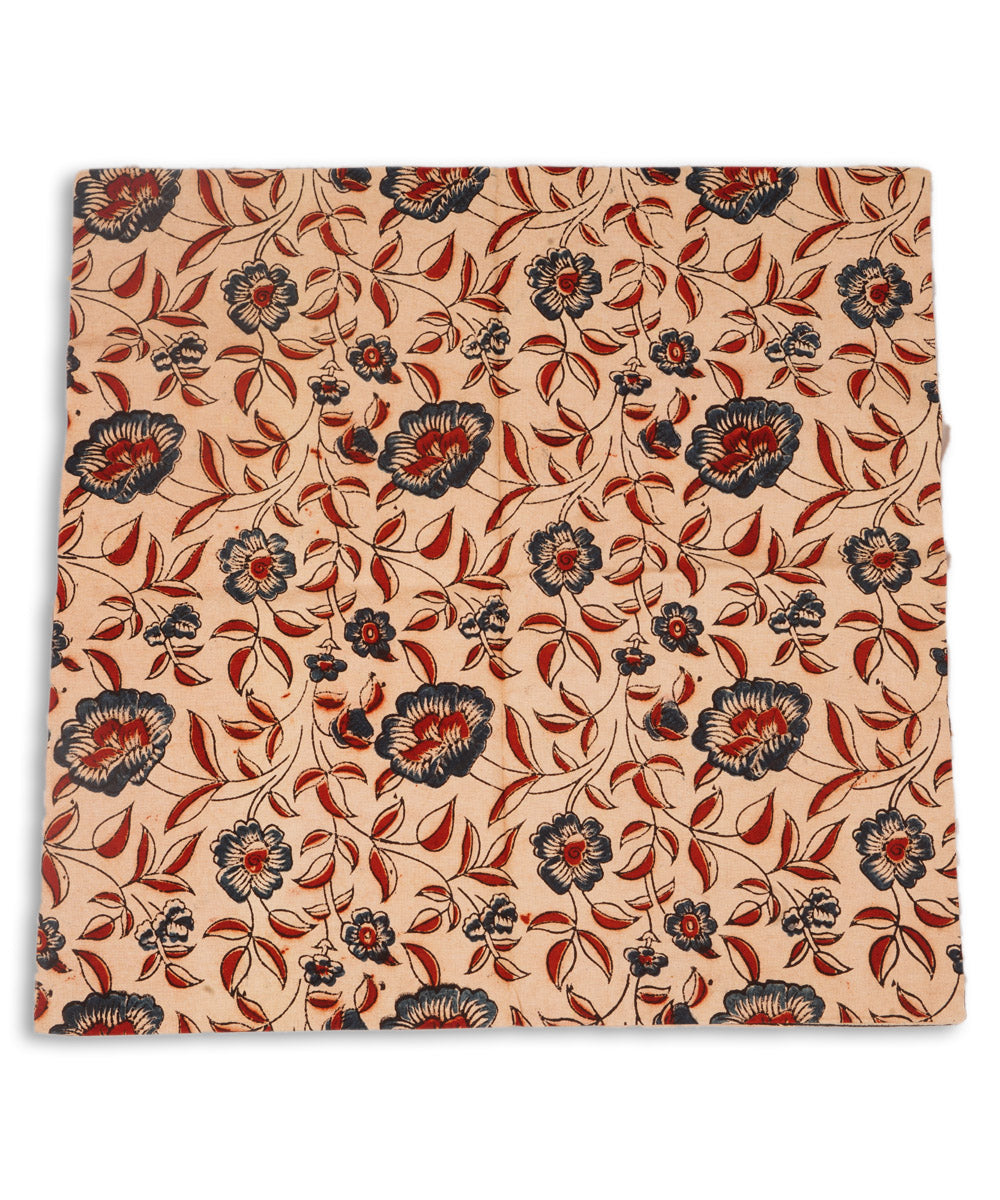 Light cream cotton hand block print kalamkari cushion cover