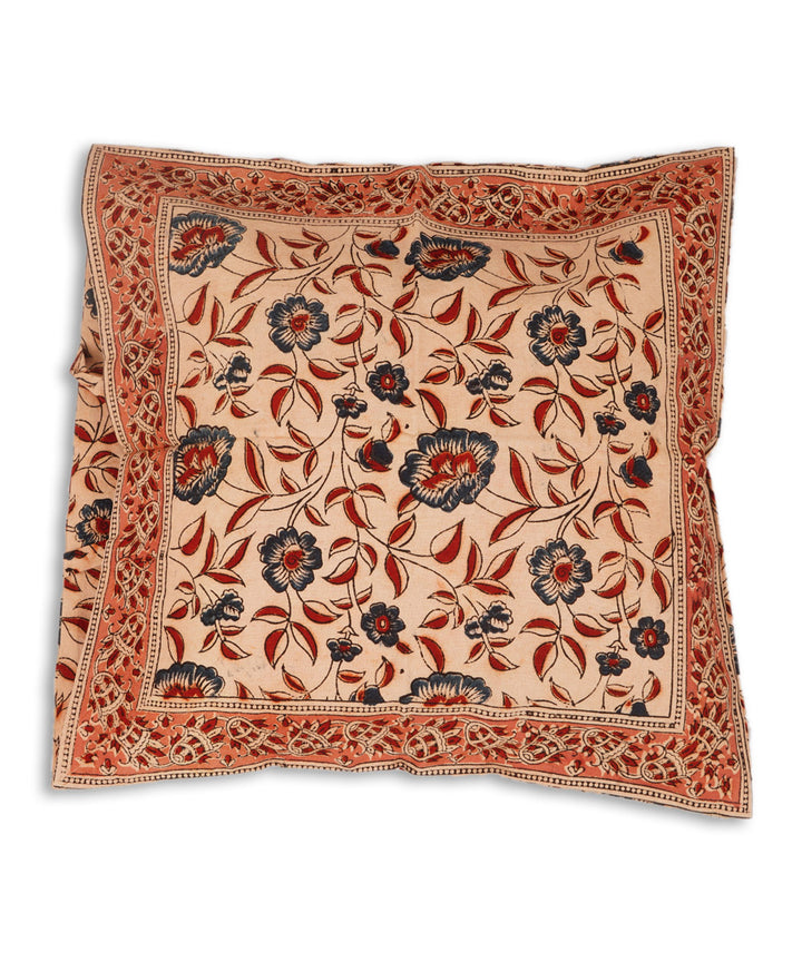 Light cream cotton hand block print kalamkari cushion cover