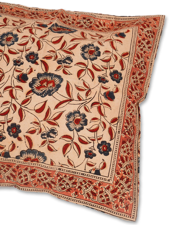 Light cream cotton hand block print kalamkari cushion cover
