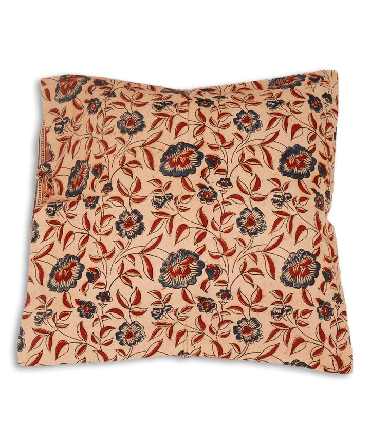 Light cream cotton hand block print kalamkari cushion cover