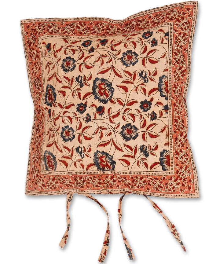 Light cream cotton hand block print kalamkari cushion cover