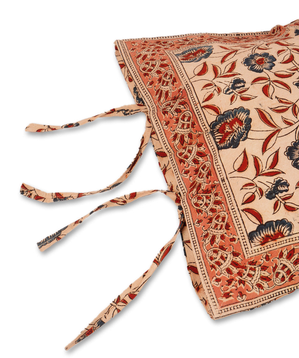 Light cream cotton hand block print kalamkari cushion cover